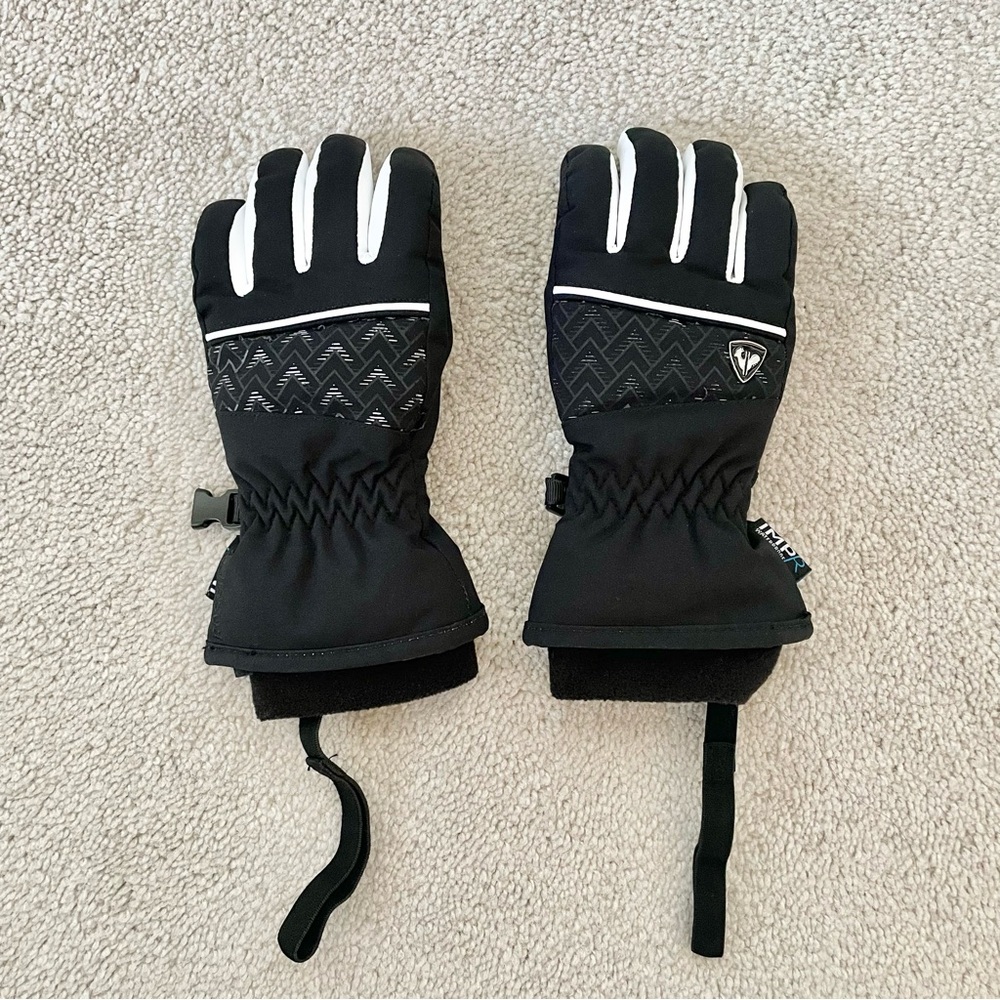 Rossignol girls Black waterproof Ski Gloves with White Details size xxs